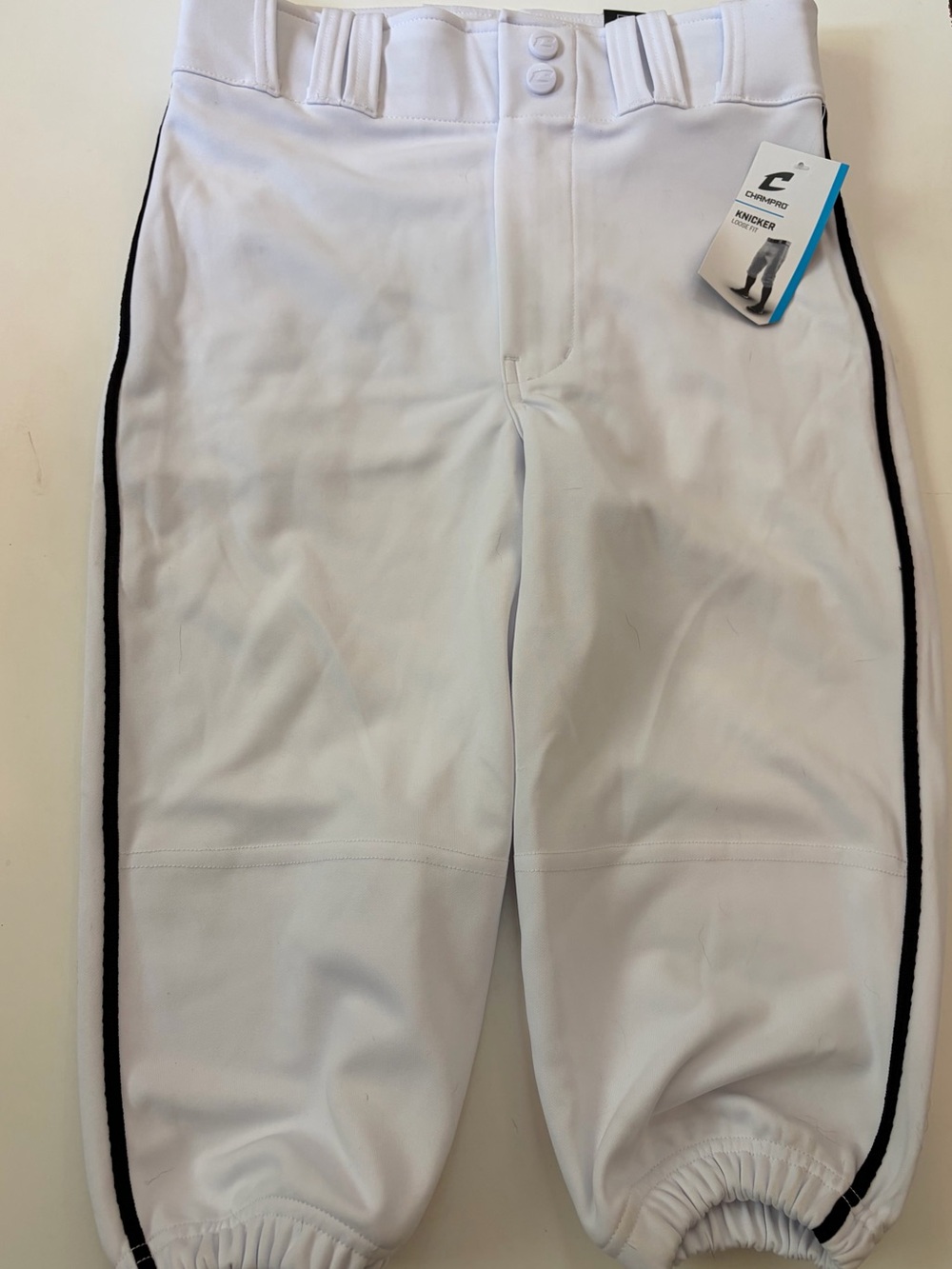 Youth Baseball Pants - White with Black Piping